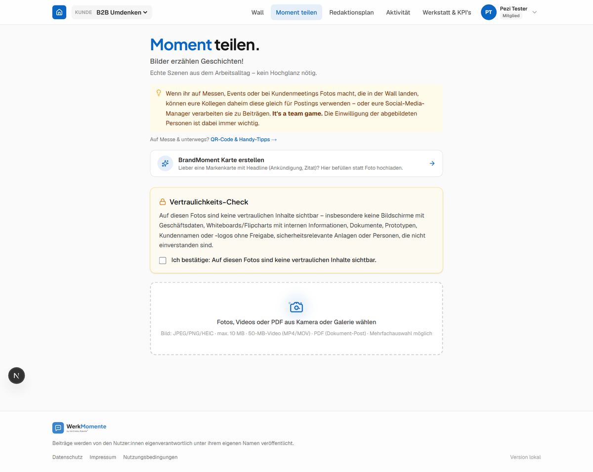 Upload-Seite Moment teilen