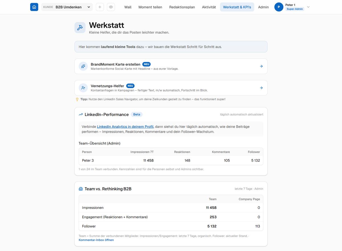 Werkstatt mit Performance und Benchmark